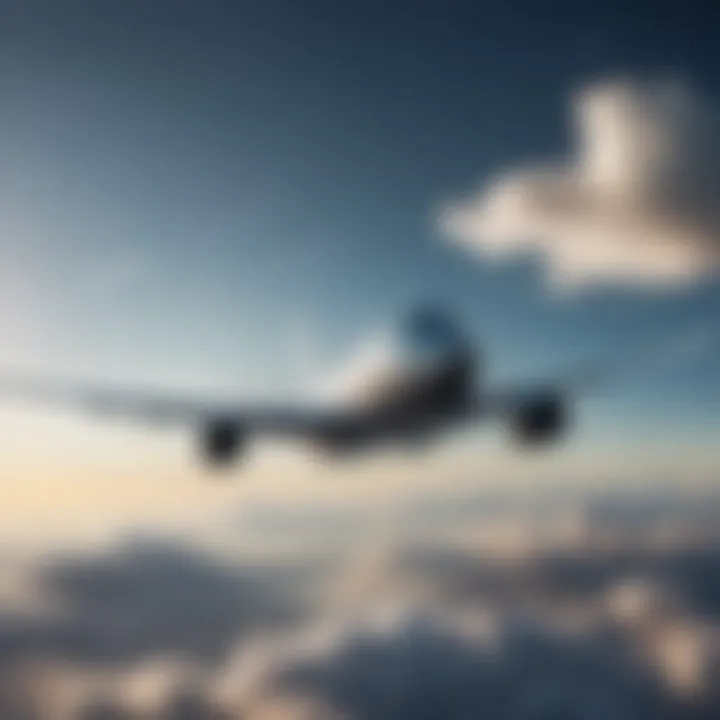 An airplane soaring through the sky