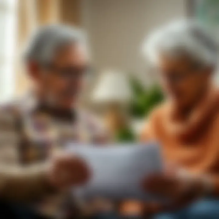 Elderly couple reviewing life insurance options together