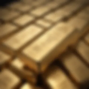 A close-up of gold bullion bars stacked elegantly.