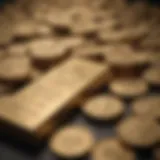 A close-up view of gold bullion and coins