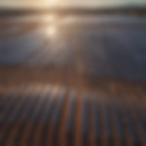 Aerial view of a vast solar panel farm under a clear sky